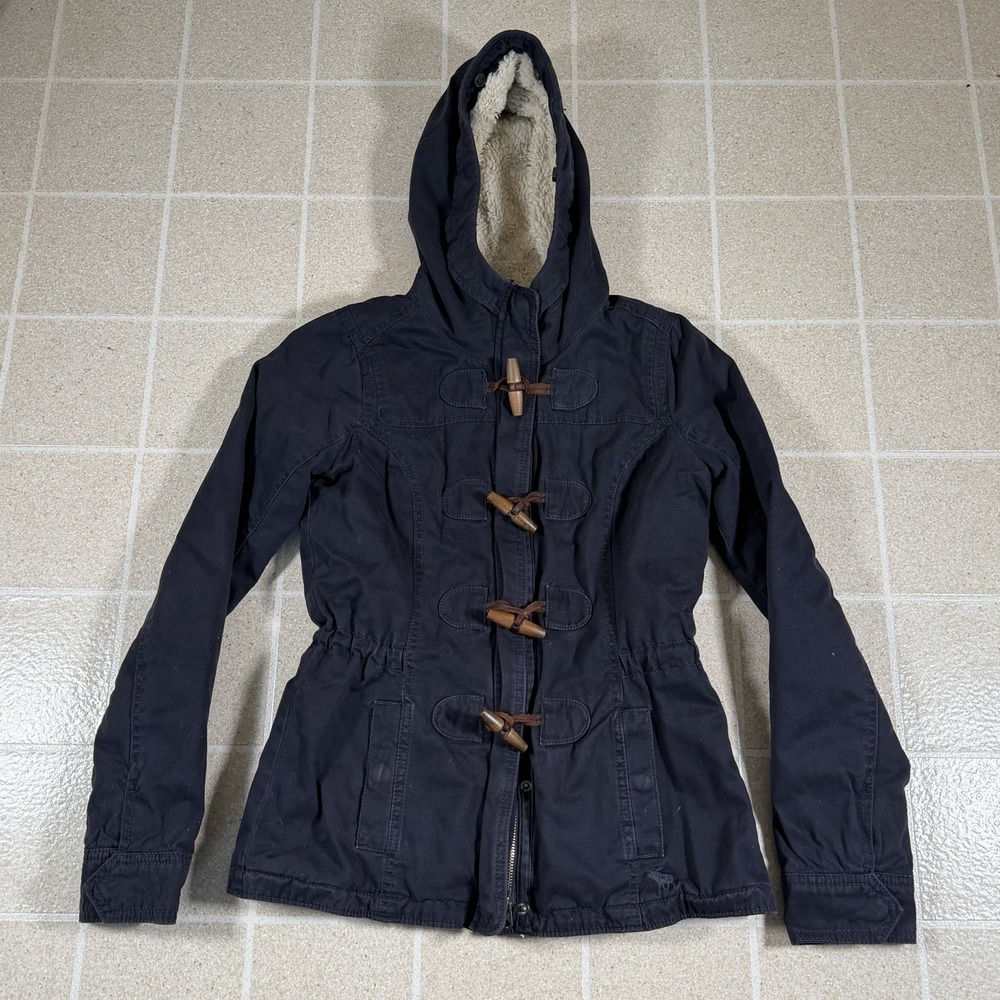 Y2K VTG Abercrombie & Fitch Military Sherpa Coat Women Sz S Blue Toggle Button